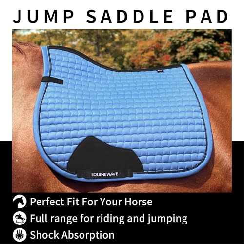 EQUINEWAVE Aria Soft Suede Jump Saddle Pad – Breathable Moisture-Wicking Lining, Shock-Absorbing Cushion, Contoured Spine, English All Purpose Saddle Pad - color: Sky Blue