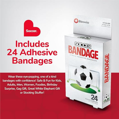 BioSwiss Bandages, Soccer Ball Shaped Self Adhesive Bandage Set, Latex Free, Sterile Wound Care, 24 Count - size: 24-Count Box, style: Soccer