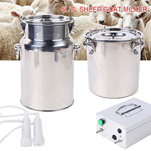 Electric Milking Machine Kit, Portable Double Head Electric Milking Machine Stainless Steel Sheep Goat Milker with Vacuum-Pulse Pump, Pulsation Milking Machine for Goats, Sheep (5L)