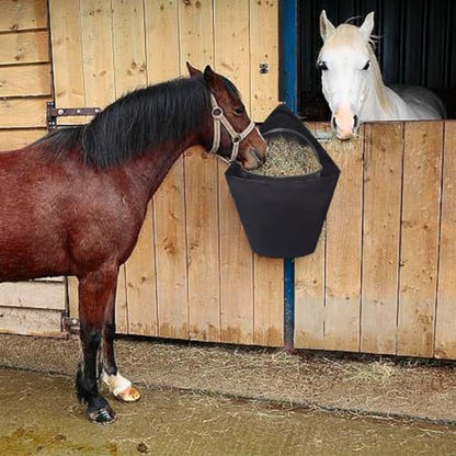 WEBEEDY 4 Pcs Horse Feed Bag Trailer Hanging Bucket Bag for Water Bucket, Horse Trailer Hanging Organizer with Strap for Stable Barn Pasture Use Horses Feeding Accessories Supplies, Black