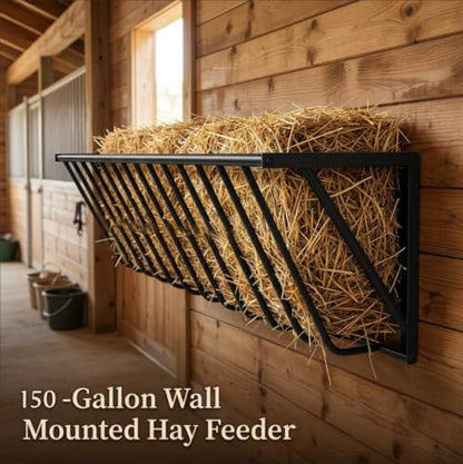 Wall Mounted Hay Rack, Heavy Duty Livestock Feeder, 150 Gal Manganese Steel Hay Feeder for Goats Sheep, Raised Off-Ground Design Reduces Waste, for Barn, Shed, Pasture Farm Storage Rack