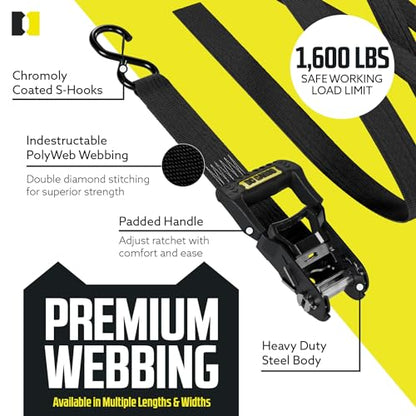 DC Cargo Mall Ratchet Straps Tie Downs 4 Pack (5,000 LB Break Strength) 1.5" x 15 Feet Tie Down Straps with Safety Lock S Hooks for Cargo, Trucks, Appliances, Moving. - size: 1.5" x 15' Kit