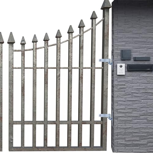 2 Pack 1-3/8 Inch Wall Mount Gate Hinge, Heavy Duty Wall Mount Gate Hinges kit, Metal Chain Link Fence Frame Hinge, T Post Gate Hinges for Farm Outdoor, Screws Included