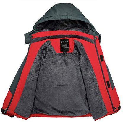 Wantdo Boy's Waterproof Ski Jacket Fleece Snowboarding Jackets Warm Thick Winter Coat Hooded Raincoats - color: Red, size: 6-7