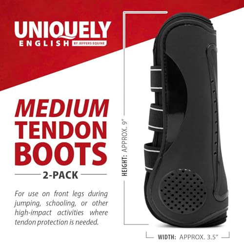 Jeffers Uniquely English Open Front Tendon for Horses, Pair, Medium - Ventilated Neoprene Horse Leg Protection for Tendons & High Impact Support, Jumping & Competition Riding Equine Boots - Black