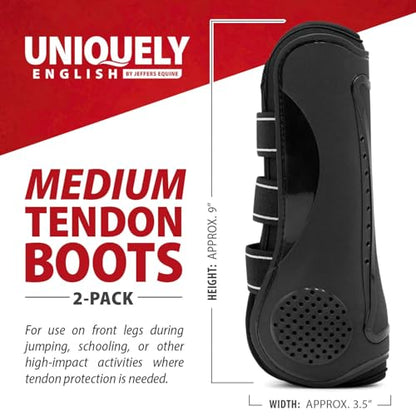 Jeffers Uniquely English Open Front Tendon for Horses, Pair, Medium - Ventilated Neoprene Horse Leg Protection for Tendons & High Impact Support, Jumping & Competition Riding Equine Boots - Black
