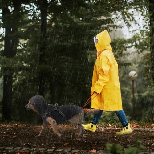 Dog Raincoat Waterproof Dog Hoodie Reflective Dog Raincoat Hooded Adjustable Rain Jacket for Small Medium Large Dogs Puppies (Black, M) - color: Black, size: M