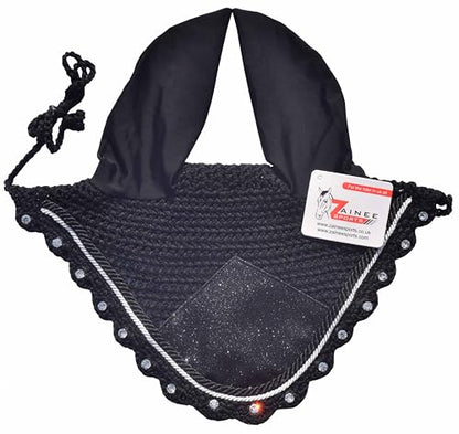 Black Glitter Saddle Pad Set Matching Ear Bonnet | Equestrian Show Gear | Horse Riding Matchy Set | Dressage or Jumping/Hunter - size: Cob