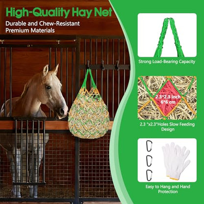 Slow Feed Hay Nets 3 Pack 40-Inch Durable Mesh Hay Bags Feeder for Horses - size: 3 Pack