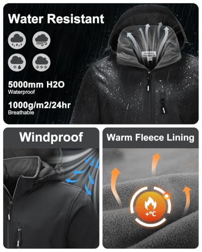 Outdoor Ventures Men's Softshell Jacket Waterproof Fleece Rain Shell Coat - color: Black, size: Large