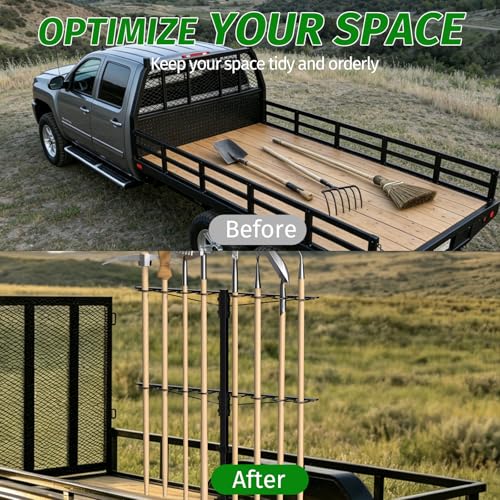 Utility Trailer Tool Rack,Trailer Racks for Lawn Equipment with 8 Tool Holes,Handle Tool Shovel Holder Rack for Truck,Heavy-Duty Landscape Accessories
