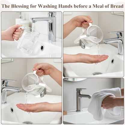 2 Pcs Judaica Hand Washing Cup with Dual Handles 5" Acrylic Clear Negel Vasser Hand Washing Cup for Jewish Ritual Netilat Yadayim Holiday Gifts (White Handle) - color: White Handle