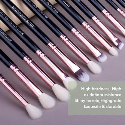 Bueart Design 15Pcs Professional grade Eye Makeup Brushes Set with Real Natural Goat Pony hair,Premium Soft Synthetic Eye shadow brush kit for Eyeshadow Concealer Crease blending Eyebrow, Eyeliner