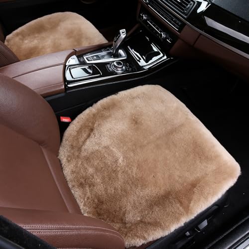 OGLAND 2 Pack Fuzzy Sheepskin Car Seat Covers for Soft Fur Wool Cushions - color: Camel