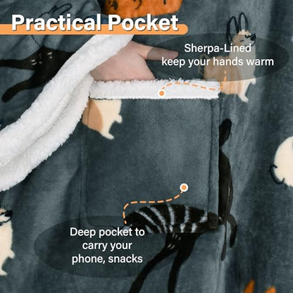 Catalonia Sherpa Wearable Blanket with Sleeves and Pocket for Adults - color: Dog Grey, size: Standard Pocket