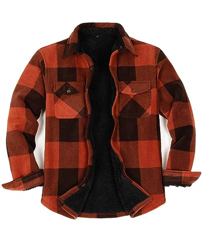 ZENTHACE Men's Warm Sherpa Lined Plaid Shirt Jacket - color: Bold Brown, size: Medium