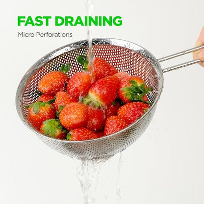 Stainless Steel Colander Set of 3, 1.5/2.5/4 Qt, Long Handle - size: 1.5+2.5+4QT Strainer