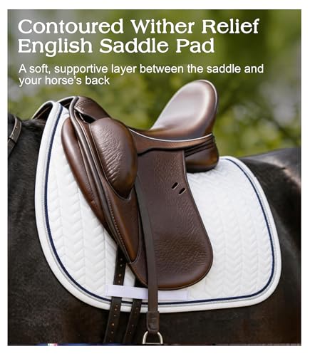 All Purpose Saddle Pad for Horses Wither Relief English Saddle Pad | Contoured Wither Relief w/ Cushioned Padding, Secure Girth Loops & Two-Tone Trim, Ideal for Training, English Riding&Jumping - color: White