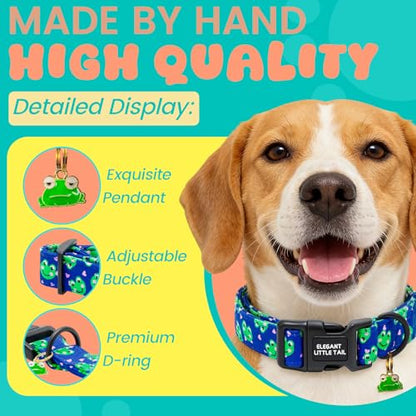 Elegant Little Tail Summer Dog Collar, Cute Green Frog Pattern Soft Cotton Pet Collars with Sturdy Quick Release Buckle Male Adjustable Pet Collar for Small Medium Large Dogs - color: Frog, size: X-Small (Pack of 1)