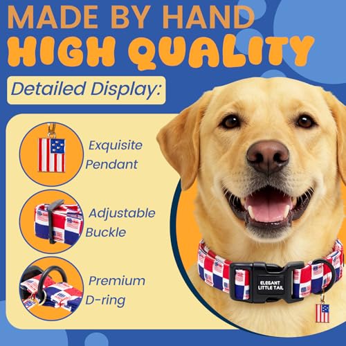 Elegant Little Tail 4th of July Dog Collar with Pendant, American Dog Collars Patriotic Red White Blue Pattern, Sturdy Quick-Release Plastic Buckle Adjustable Pet Collar for X-Small Dogs - color: Independence-CheckeredAmericanFlag, size: X-Small (Pack of