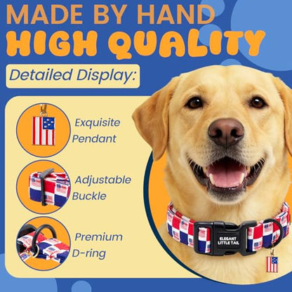 Elegant Little Tail 4th of July Dog Collar with Pendant, American Dog Collars Patriotic Red White Blue Pattern, Sturdy Quick-Release Plastic Buckle Adjustable Pet Collar for X-Small Dogs - color: Independence-CheckeredAmericanFlag, size: X-Small (Pack of