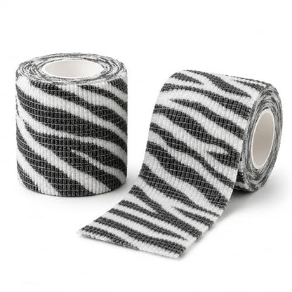Premium Pet Vet Wrap — Non-Stick to Fur Self Adherent Bandage Wrap for Dogs, Cats & Horses, Breathable Cohesive Tape for Wounds, Paws & Legs, Animal Print Design - Pack of 2 - color: Zebra Print