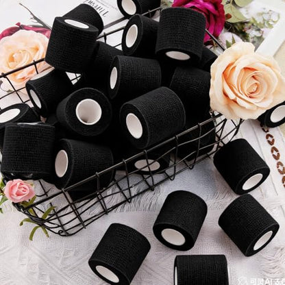 BQTQ 50 Rolls Self Adhesive Bandage Wrap 2 inch Self Adherent Tapes(Black) - color: Black, size: 2 Inch