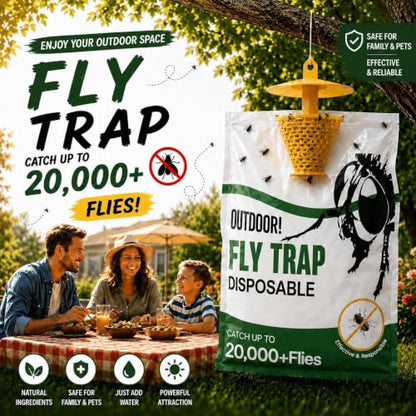 Fly Traps Outdoor 9 Pack, High-Capacity Disposable Water-Activated Hanging Bags - Outdoor Protection Pouches for Horse Stables, Barns, Ranches and Yards