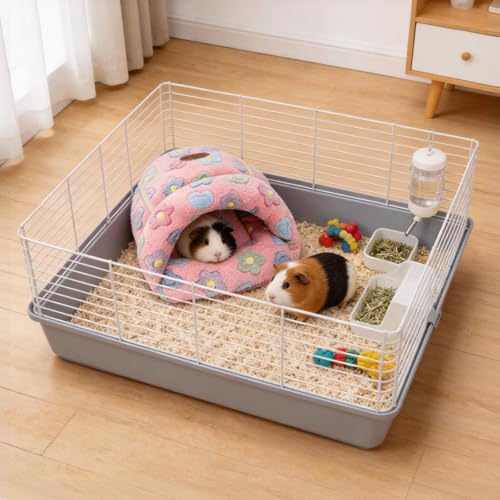YUEPET Guinea Pig Bed Cuddle Cave, Warm Fleece Hideout, Pink Flower - color: Pink Flower, size: 1PCS
