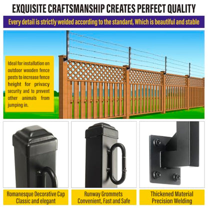 Hulave 8-Pack Fence Post Extender, High 23" Fence Barbed Wire Extend Arm, Used to add Height to Wood Fences for Privacy and to Prevent Animals from Jumping Away and Breaking in (Matte-Black) - size: Heigh-23in