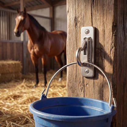 Metal Bucket Hooks for Horse Stalls, Wall-Mounted Feed Holder (2 Pcs)