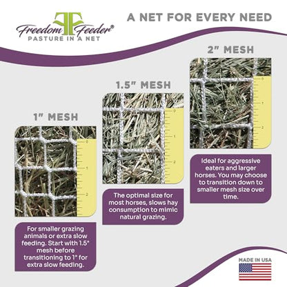 Freedom Feeder Mesh Net Two Day Slow Horse Feeder — Designed to Hold 50 lbs, 6 Flakes or 2 String Bale of Hay and Feed Horse for Two Days — Reduces Horse Feeding Anxiety and Behavioral Issues - size: 2"