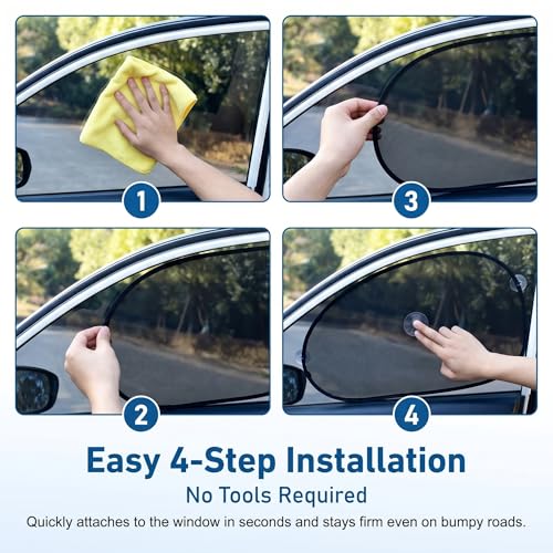 2 PCS Car Window Sun Shades, Suction Cup Side Window Sunshade, Rays Glare Mesh Sun Visor Blocker, Universal Driver Passenger Rear Side Interior Accessory (Black)