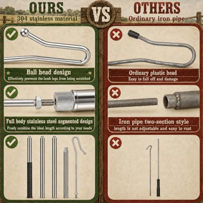 Goat Sheep Catcher Leg Hook, 44"-75" Adjustable 304 Stainless Steel Sheep Hook, Shepherd's Crook Animal Catch Pole with Rubber Grip, Calf Catcher Goat Grabber for Sheep, Goats, Lambs