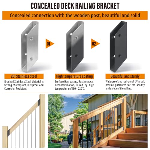 45° Stair Angle Stainless Steel Deck Railing Brackets Connectors for 2"x4" (Actual 1.5"x3.5") Railing Wood Post (4 Pair) - size: Angle 45°