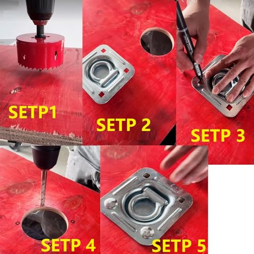 Recessed Tie Down D-Rings Anchor, 6000 lb. Capacity, Bolt-on with Backing Support Plates, for Flatbed Trailer/Truck, Pack of 4