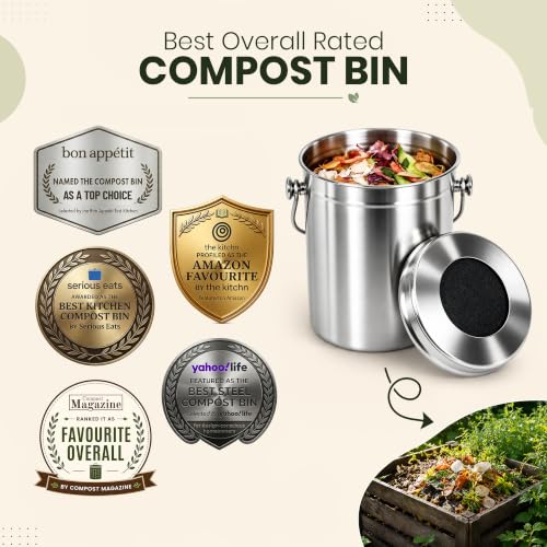 Epica Kitchen Compost Bin for Kicthen Countertops, 1.3 Galllon - Silver - color: silver