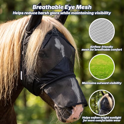 Horse Fly Mask with Ears & Detachab Nose Cover, Medium - size: Medium
