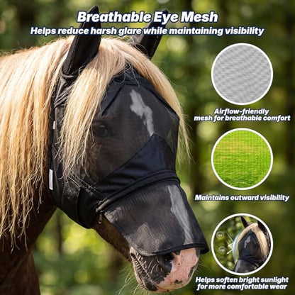 Horse Fly Mask with Ears & Detachab Nose Cover, Medium - size: Medium