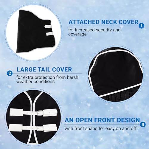 Winter Turnout Horse Blanket Waterproof 200g Fill,75 Size | 600D Tear Rip Resistant Shell, Snowproof Breathable Design, Adjustable Chest Leg Straps for Real Horses in Winter Weather - size: 75 Size
