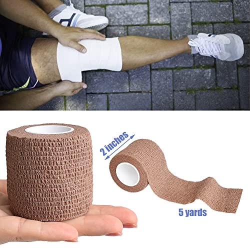 2 Inches Self Adhesive Bandage Wrap Cohesive Wrap, 9 Pack, Brown - color: Brown, size: 2 Inch
