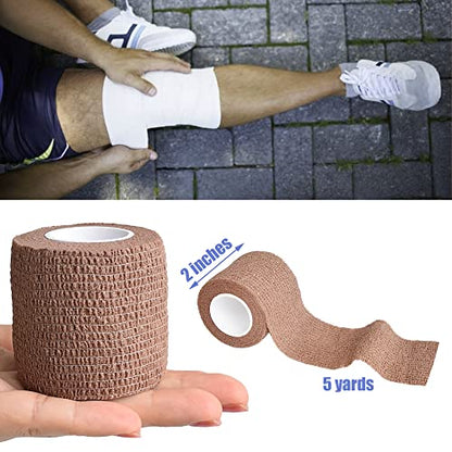 2 Inches Self Adhesive Bandage Wrap Cohesive Wrap, 9 Pack, Brown - color: Brown, size: 2 Inch
