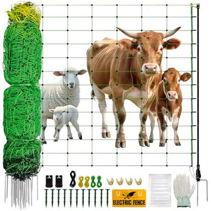 Electric Fence Netting, 42.5" H ×164 L' Portable Livestock Fencing for Sheep, Cattle, Net Fencing Kit with 14 Posts Double Spiked, Movable Poultry Netting for Backyards, Homesteaders, Farms Ranches - size: 164 * 42.5