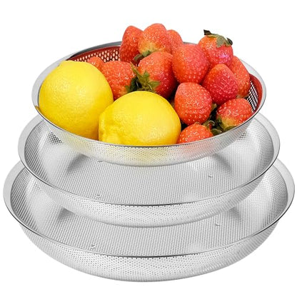 Shallow Stainless Steel Colander Set of 3, 2/3/4 Qt, Berry Tray - size: 2+3+4QT Colander
