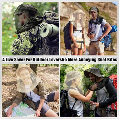 HESTYA 4 Pack Mosquito Head Net Face Mesh,Black, Beige - color: Black, Beige