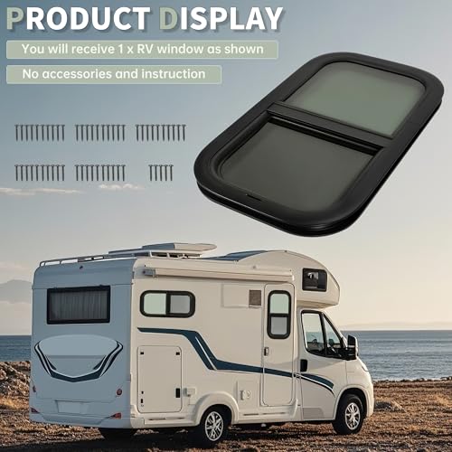HECASA Vertical RV Window 12" W x 22" H, Replacement Cargo Trailer Windows - size: 12" W x 22" H