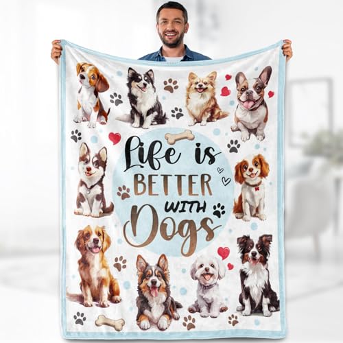 Dog Blanket Gifts for Women Kids Girls Boys Cute Puppies Pet Lovers Themed Throws Soft Cozy Bed Couch Plush Birthday Christmas Lightweight Blanket 50"x60" - color: Dog, size: 50"x60"