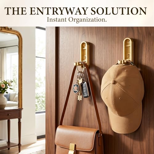 Folding Wall Hooks, 2 Pack Gold Heavy Duty Coat Hooks, Screw Mounted - color: Gold, size: 2 Pack