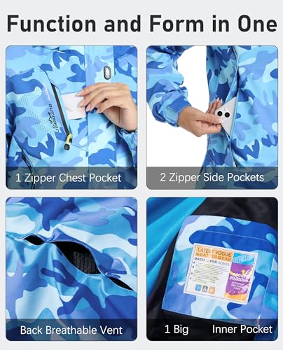 MAGCOMSEN Women's 3-in-1 Winter Coats Snow Ski Jacket Waterproof Windproof Fleece Lined Winter Jacket Parka - color: Blue Camo, size: Medium