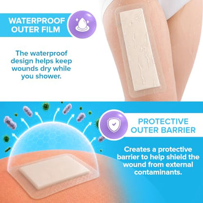 10Pcs Silicone Foam Dressing, 4x10 Bed Sore Bandages | Wound Care FSA&HSA - size: 4x10 10ct